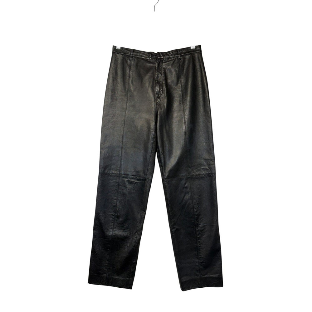 Company Ellen Tracy Vntg Black 100% Leather High Waisted Straight Leg Pants‎ 10
